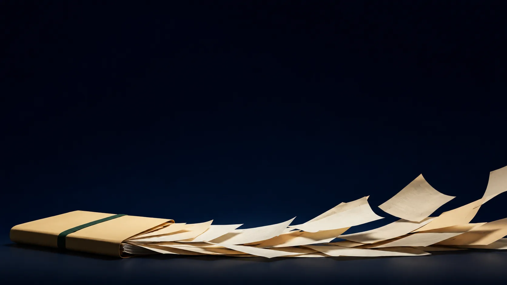 A pile of scattered documents resolving into a single, organised case file.